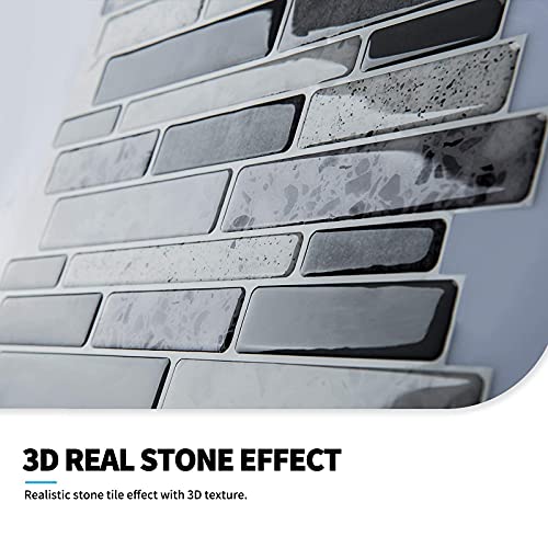 Art3d Peel and Stick Brick Kitchen Backsplash Self-Adhesive Wall Tile Stone Design, 10 Sheets (Grey)