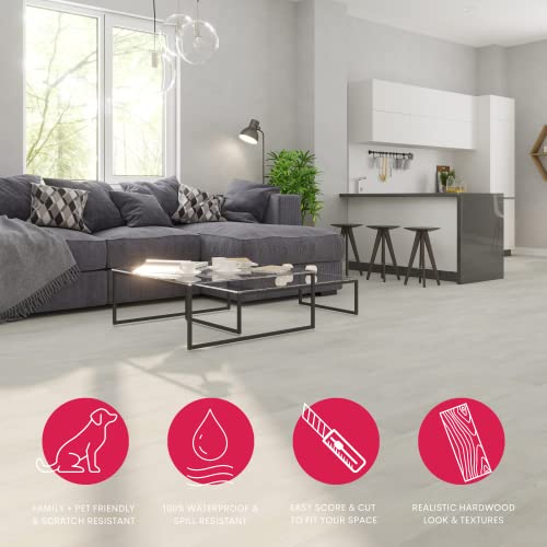 LUCiDA SURFACES Luxury Vinyl Flooring Tiles | Peel and Stick Floor Tile for DIY Installation | 12 Wood Look Planks | Cotton | BaseCore | 18 Sq. Feet