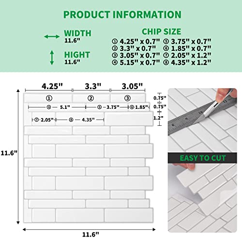 LONGKING Peel and Stick Backsplash Tile Shelf-Adhesive Wall Stickers (10 Sheets) Off White Subway Tile with Grey Grout