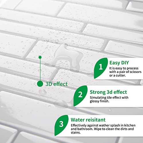 LONGKING Peel and Stick Backsplash Tile Shelf-Adhesive Wall Stickers (10 Sheets) Off White Subway Tile with Grey Grout