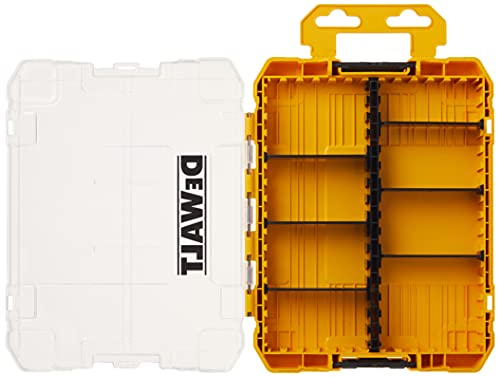 DEWALT TSTAK Tool Box, 8-Compartments, Clear Lid Organizer, Side Latches for Easy Connection, Removable Compartments for Small Tools and Accessories(DWAN2190),Yellow
