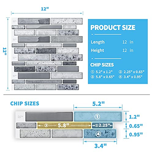 Art3d Peel and Stick Brick Kitchen Backsplash Self-Adhesive Wall Tile Stone Design, 10 Sheets (Grey)