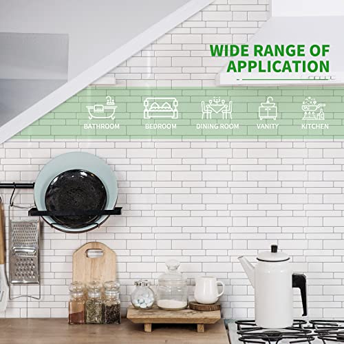 LONGKING Peel and Stick Backsplash Tile Shelf-Adhesive Wall Stickers (10 Sheets) Off White Subway Tile with Grey Grout