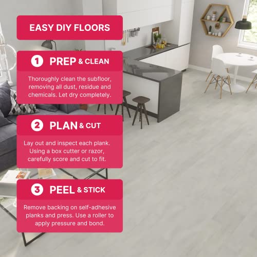 LUCiDA SURFACES Luxury Vinyl Flooring Tiles | Peel and Stick Floor Tile for DIY Installation | 12 Wood Look Planks | Cotton | BaseCore | 18 Sq. Feet
