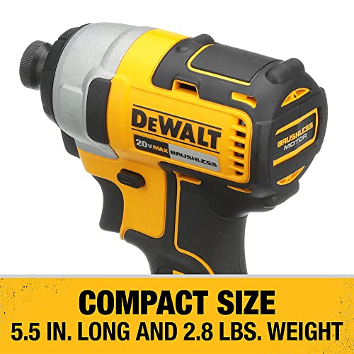 DEWALT 20V MAX Cordless Impact Driver Kit, Brushless, 1/4" Hex Chuck, 2 Batteries and Charger (DCF787C2)