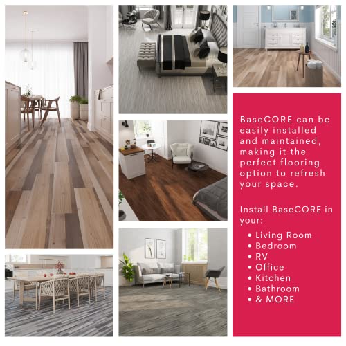 LUCiDA SURFACES Luxury Vinyl Flooring Tiles | Peel and Stick Floor Tile for DIY Installation | 12 Wood Look Planks | Cotton | BaseCore | 18 Sq. Feet