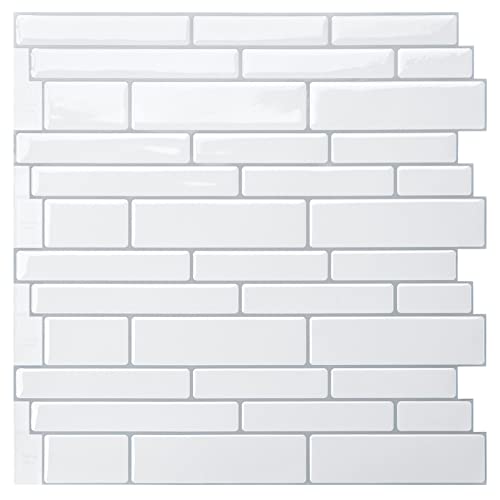 LONGKING Peel and Stick Backsplash Tile Shelf-Adhesive Wall Stickers (10 Sheets) Off White Subway Tile with Grey Grout