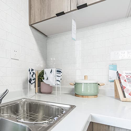 Art3d Subway Tiles Thickened Peel and Stick Backsplash Marble White, Stick on Tiles Kitchen Backsplash 10 Tiles, Thicker Version, 12x12 Inch