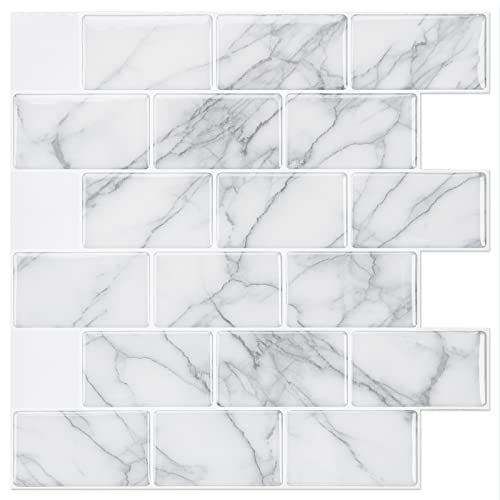 Art3d 10-Sheets Peel and Stick Backsplash Tile for Kitchen (12"x12", Grey Marble) (A17053P10)