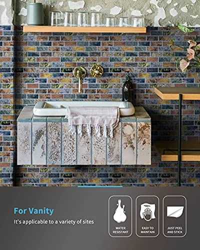 Art3d 10-Piece Peel & Stick Kitchen/Bathroom Backsplash Sticker, 12" X 12" Colorful Marble Tile Design