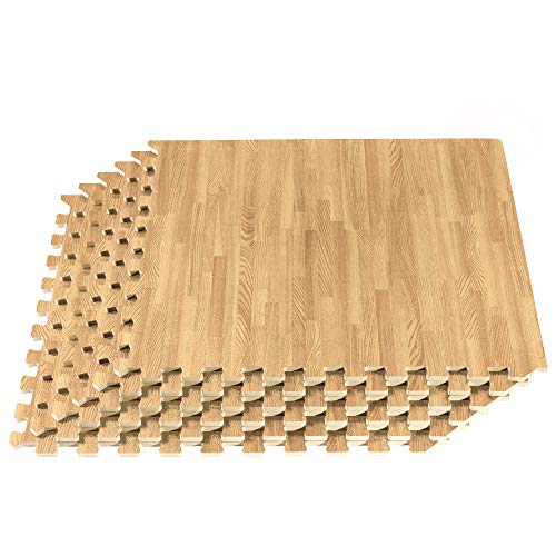 Forest Floor 3/8 Inch Thick Printed Foam Tiles, Premium Wood Grain Interlocking Foam Floor Mats, Anti-Fatigue Flooring, 24 in x 24 in