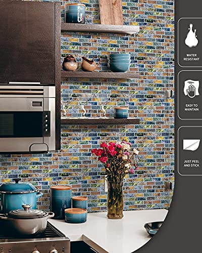 Art3d 10-Piece Peel & Stick Kitchen/Bathroom Backsplash Sticker, 12" X 12" Colorful Marble Tile Design