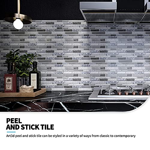 Art3d Peel and Stick Brick Kitchen Backsplash Self-Adhesive Wall Tile Stone Design, 10 Sheets (Grey)