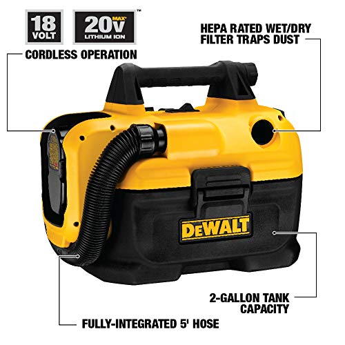 DEWALT 20V MAX Cordless Wet-Dry Vacuum, Tool Only (DCV580H),Black, Yellow, 17.10 Inch x 12.80 Inch x 12.30 Inch