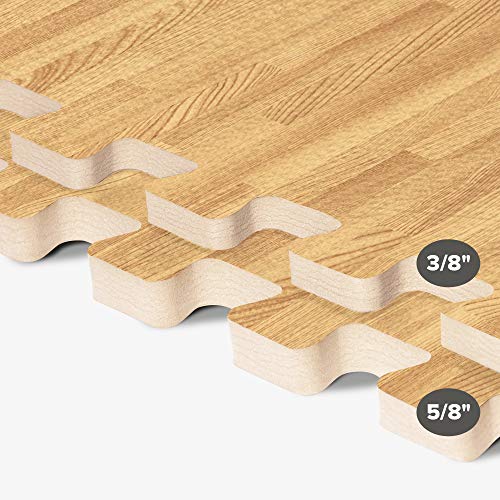 Forest Floor 3/8 Inch Thick Printed Foam Tiles, Premium Wood Grain Interlocking Foam Floor Mats, Anti-Fatigue Flooring, 24 in x 24 in